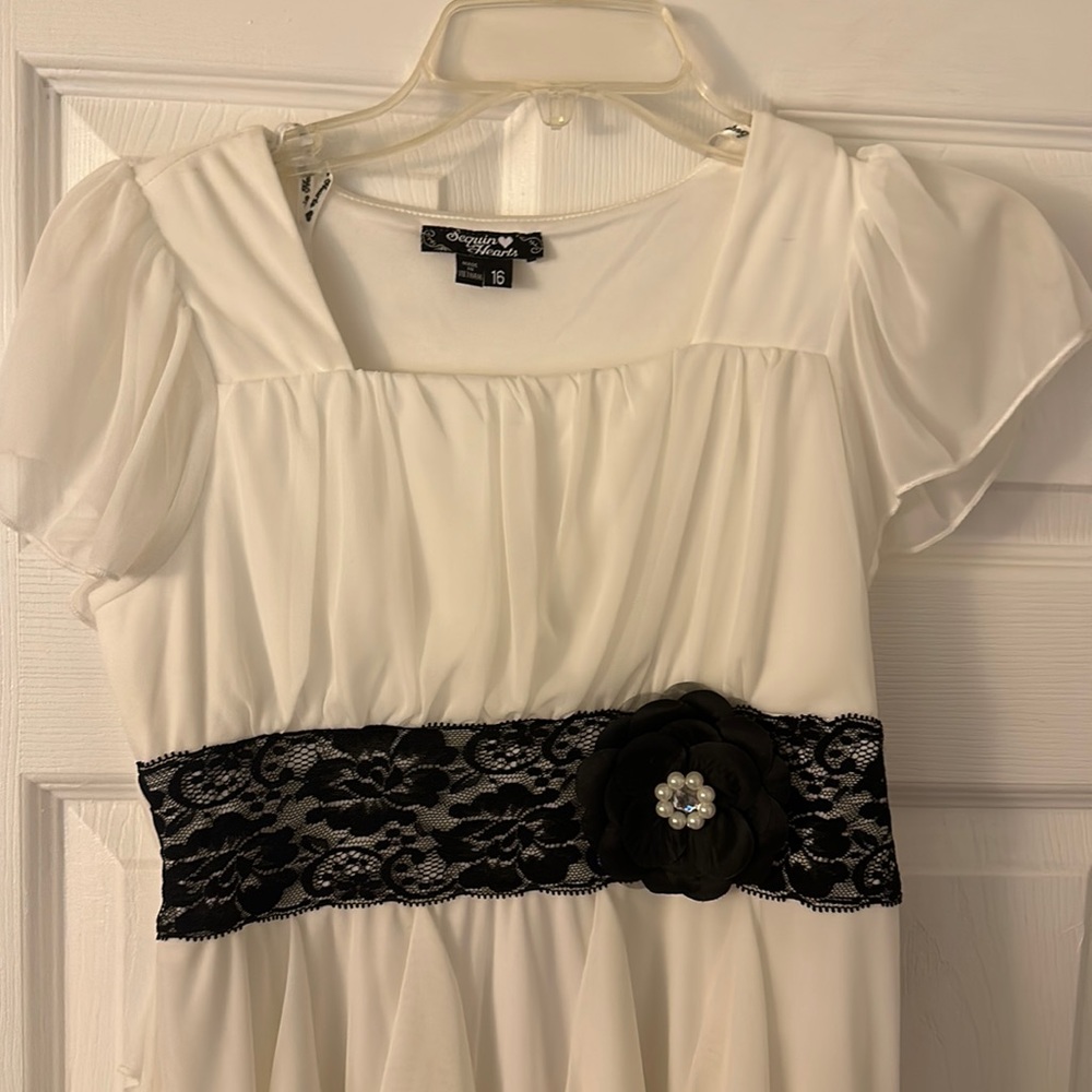 Girls size 16 Sequin Hearts formal white dress.